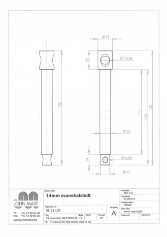 Svanehalsbolt ø14x125mm, 220-250B